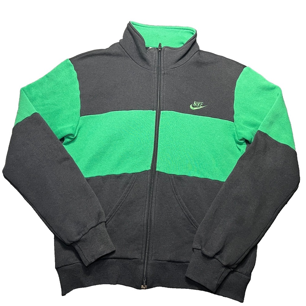 Vintage 90s Nike Fleece Jacket Adult Medium Made in USA Green Black Full Zip Y2K